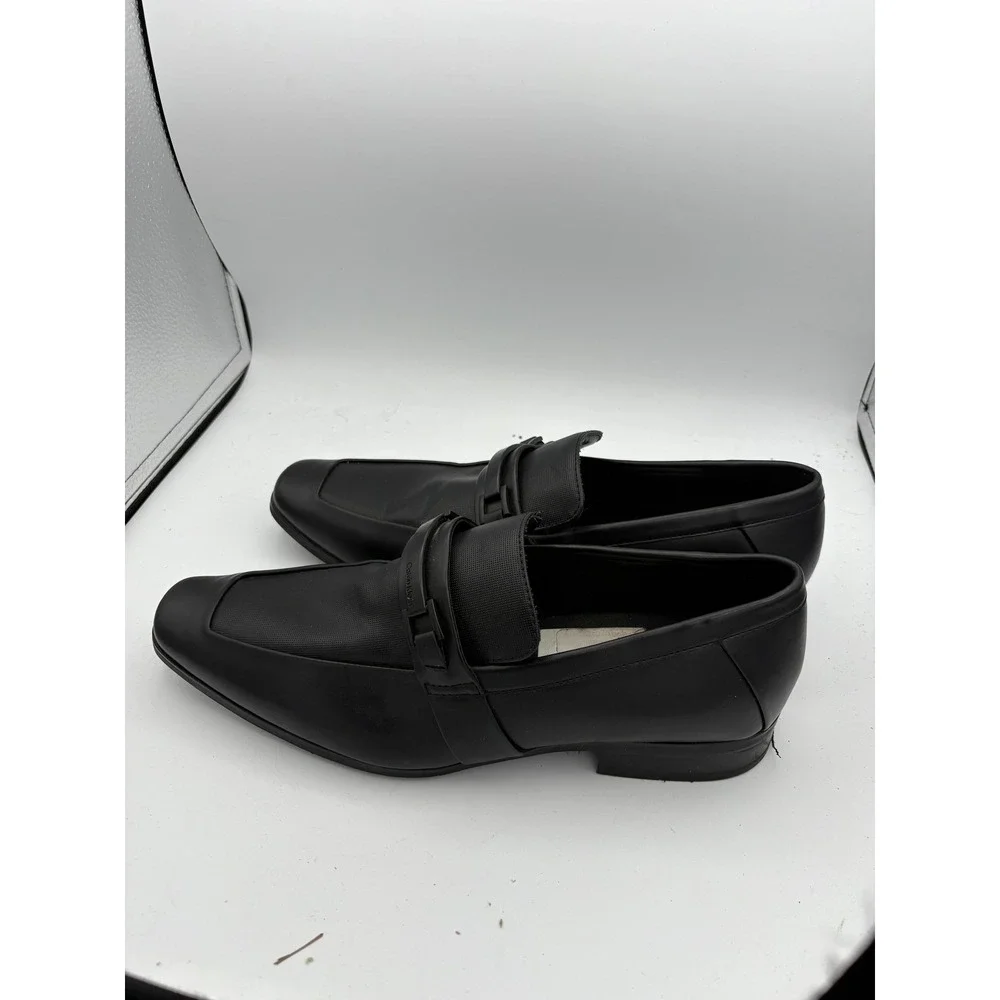 Calvin Klein Shoes Mens Size 10 Black Synthetic Slip On Square Toe Dress Loafers